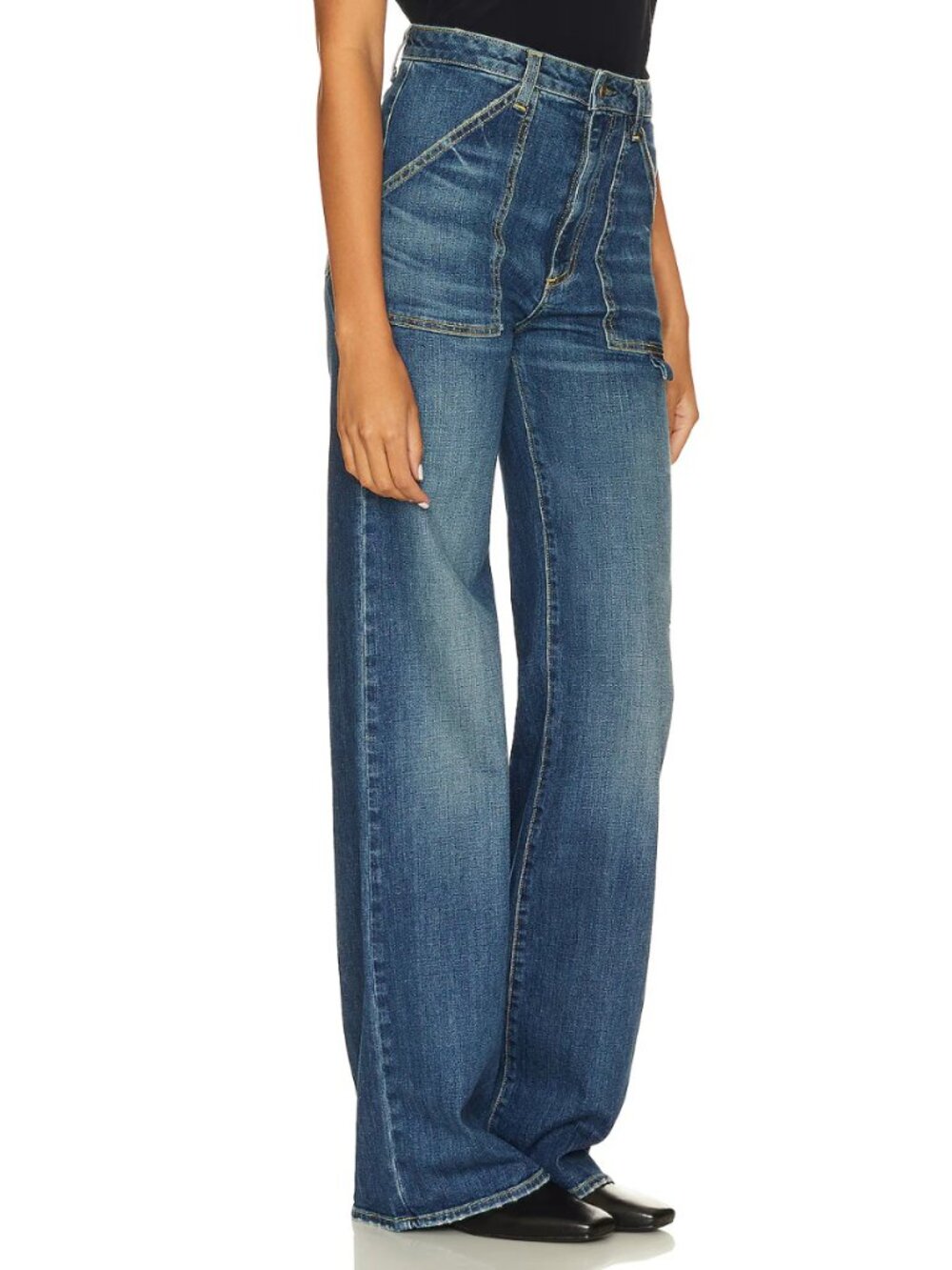 Nili Lotan Quentin Jean Classic Wash Mid Rise Wide Leg Carpenter Denim Sz 29 - Picture 3 of 10